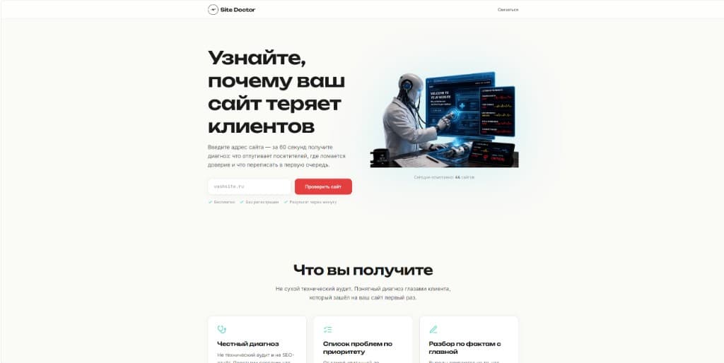 Site Doctor — landing: enter a URL to scan
